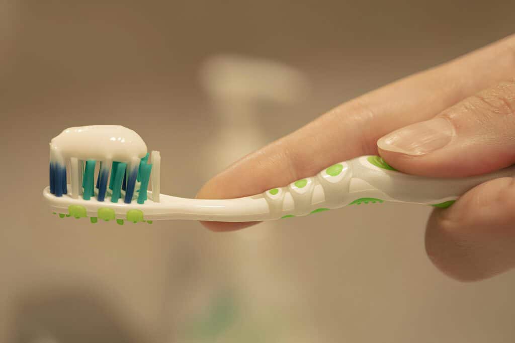 Toothpaste on a tooth brush